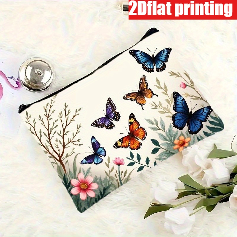 TEMU 2d Flat Printing 1pc Fashionable And And Floral Pattern Makeup Bag With Durable Zipper Closure - Lightweight Portable Travel Organizer For Women