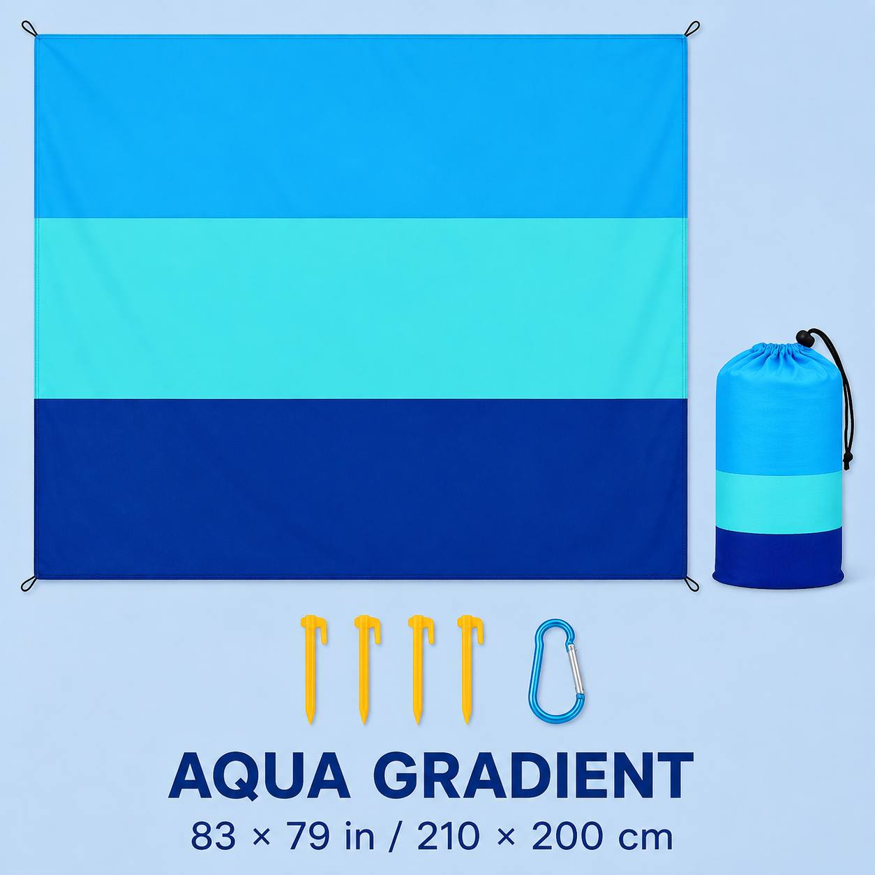 TEMU 1pc Oversized Beach Blanket, Lightweight Quick-drying Sand-resistant Beach Mat With 4 Stakes, Carabiner And Carry Bag, Foldable Outdoor Picnic