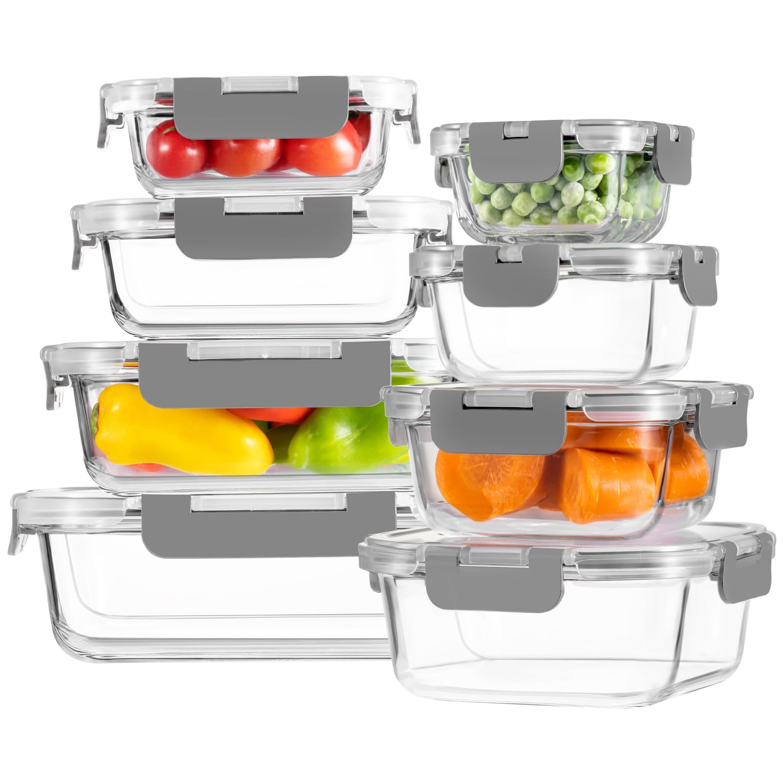 TEMU Juego de 16 piezas (8 tazones y 8 tapas) de vidrio borosilicato para almacenamiento de alimentos, con fiambreras herméticas para bento con