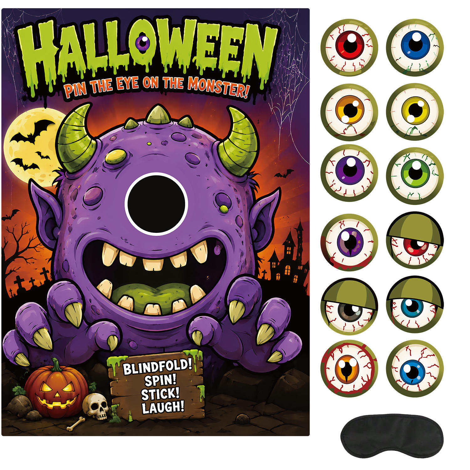 Image of Halloween Poster Set Decorations Banners, Stick The Eyeball On For A Fun Halloween Party Eye-sticking Interactive Poster(includes Stickers And Eye Patches), Monster-themed Birthday Party Props