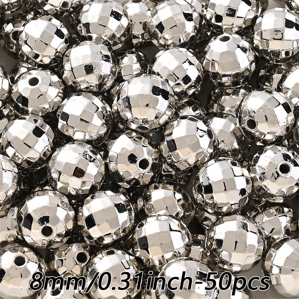 Image of /50/100pcs 6-12mm Multi Size Geometric Spacer Beads Silvery Shiny Disco Ball Beads Perfect For Earring Bracelet Necklace Craft Party Wedding Decor