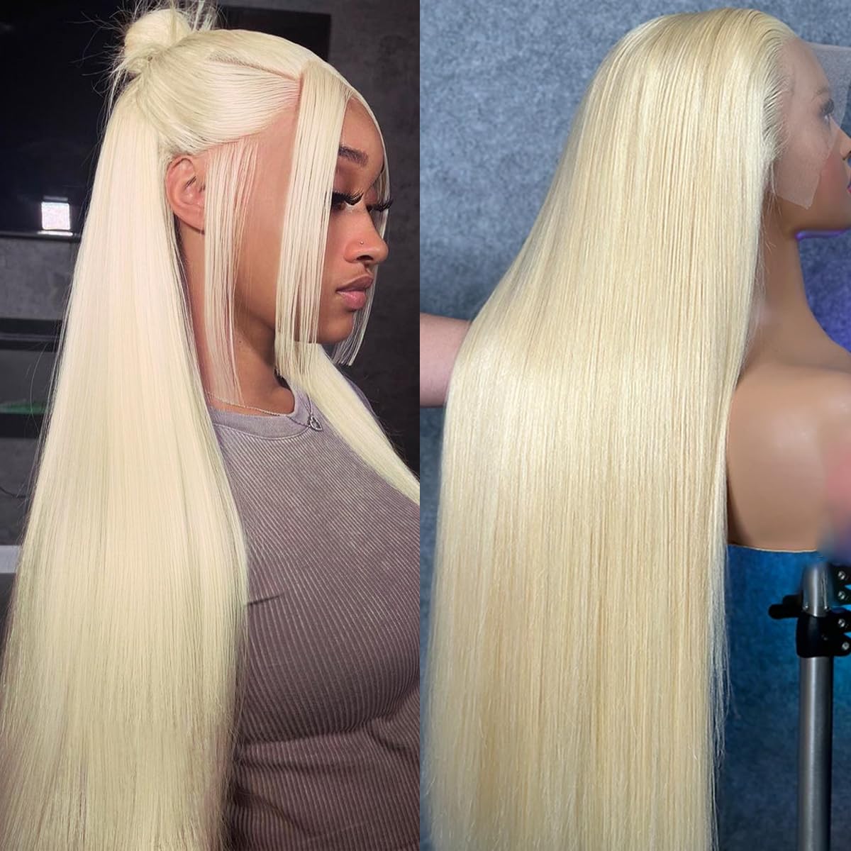 Image of - 613 Straight Human Hair Lace Front Wig 13x6 Hd Transparent Lace Frontal Hairpiece Hairline For Women - Wigs Suitable For Occasions, With Smooth And Quality, Ideal For Cosplay.