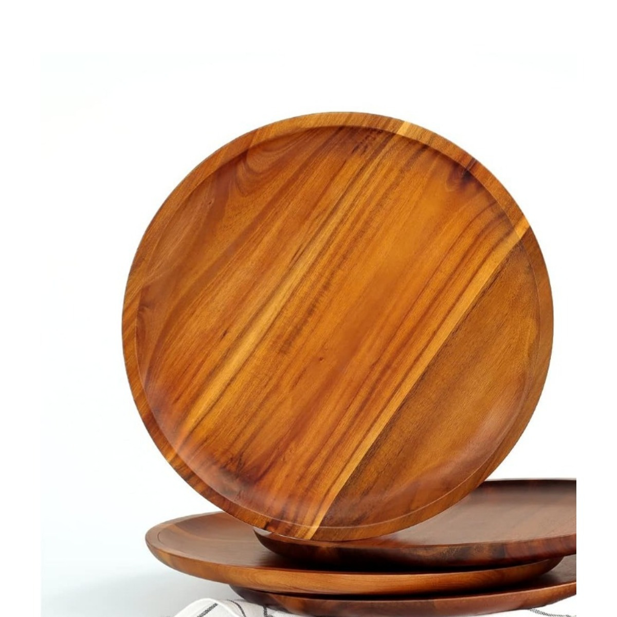 

Elegant Wood - , Easy-to-clean Round Serving Dish For Home And Restaurant Use, Food-safe Wooden Plate