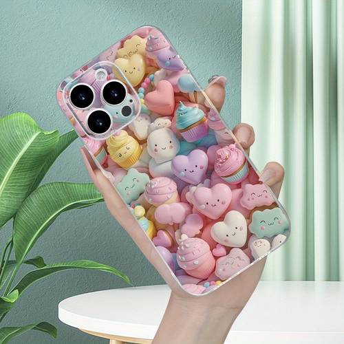 unique stylish fun creative trendy with colorful dessert themed prints for transparent phone cases compatible with iphone 16 15 14 13 12 11 xs xr x 7 8 plus pro max great for gifts for friends family birthdays holidays or
