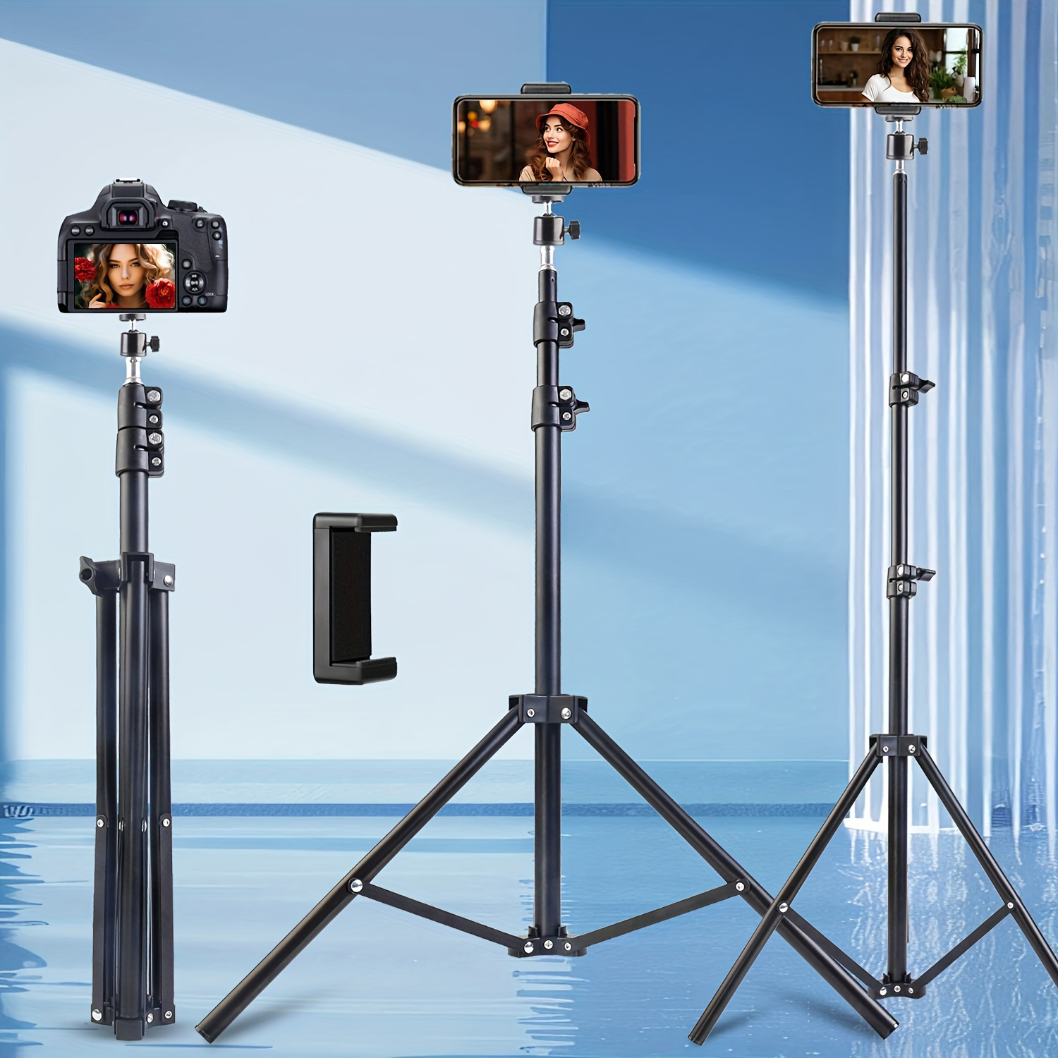 E-shop Handy Stativ - 63 Zoll, Einziehbar, Metall, Geeignet für Outdoor Shooting und Live Streaming, Tragbares Eisenmaterial, mit Handyhalterung, Wahl