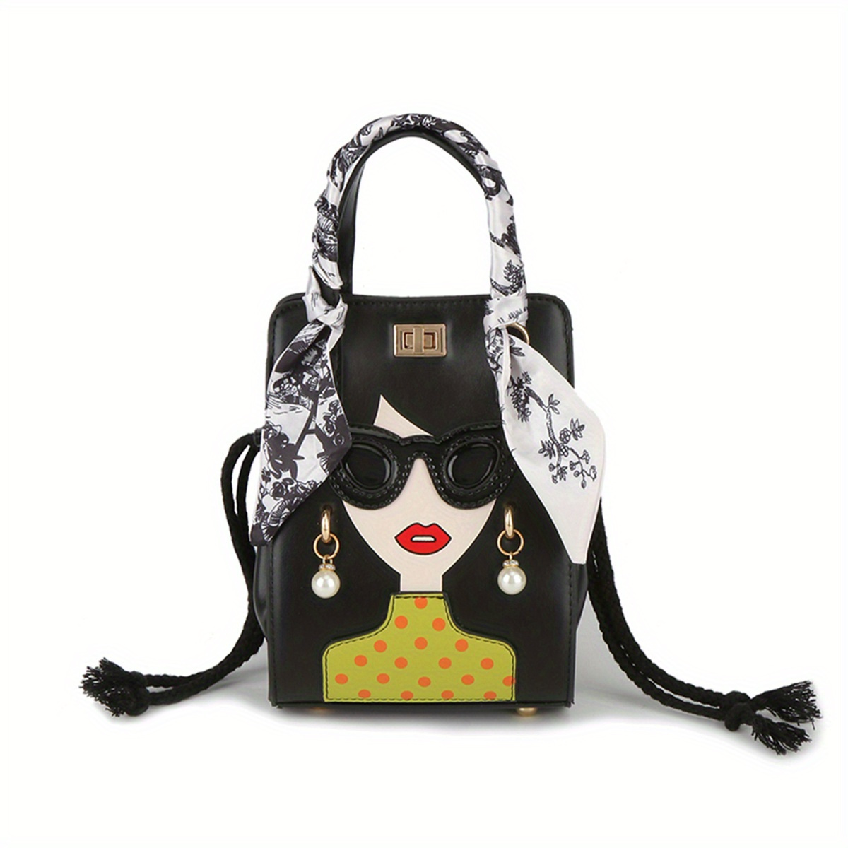 Image of Designer Cartoon Glasses Crossbody Bag For Women High Quality Pu Shoulder Bags Cute Scarf Purses And Handbags Female Tote Bag