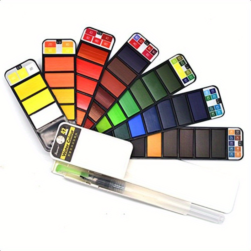 WTYONZEL Travel Pocket Watercolor Set, Artist Outdoor Sketch Kits With 24 Well Palette,3 Foldable Palettes,clip-on Washing Bucket,Silicone Bag,Ideal