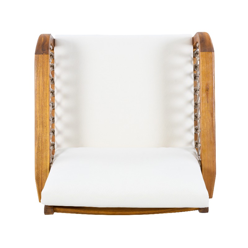 Outdoor Acacia Club Chair with Handwoven Rope, Teak End