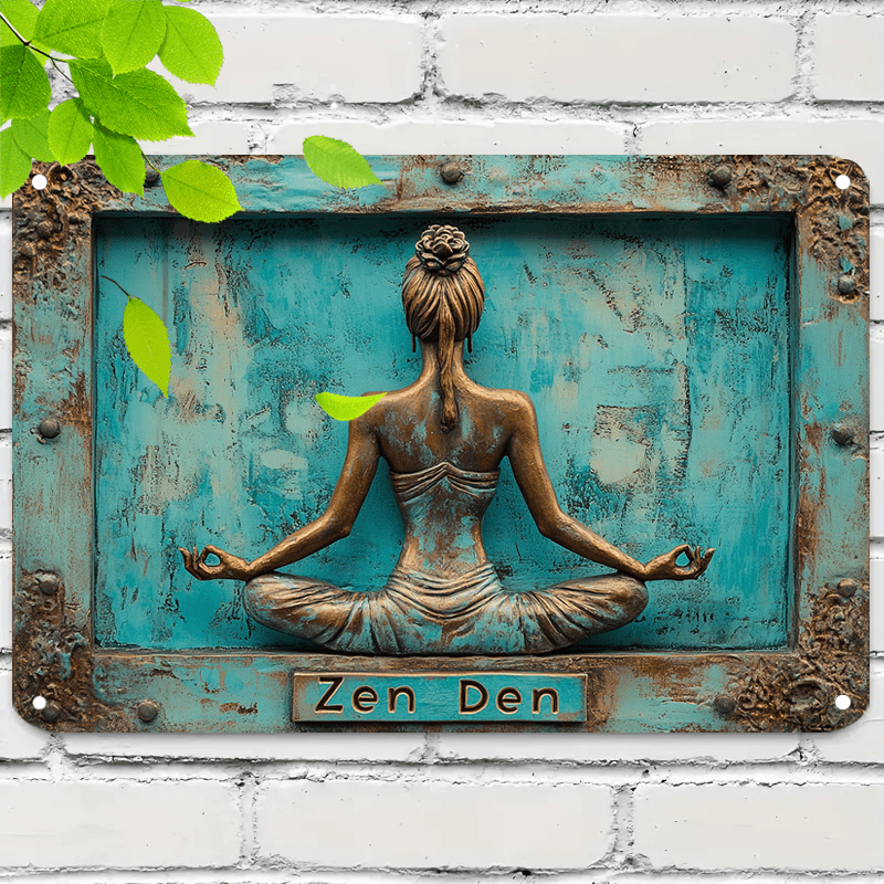 

2d 1pc Art Print Metal Aluminum Sign Yoga , Text, Turquoise , For Bar Decorations