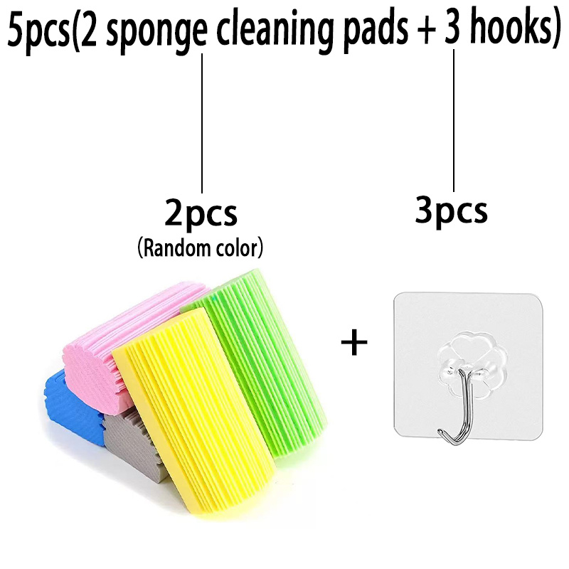 TEMU 5pcs(2 Sponge Cleaning Pads+ 3 Hooks) Dust Cleaning Sponge, Suitable For Wet Wiping Blinds, Glass Baseboards, Air Vents, Railings And Windows,