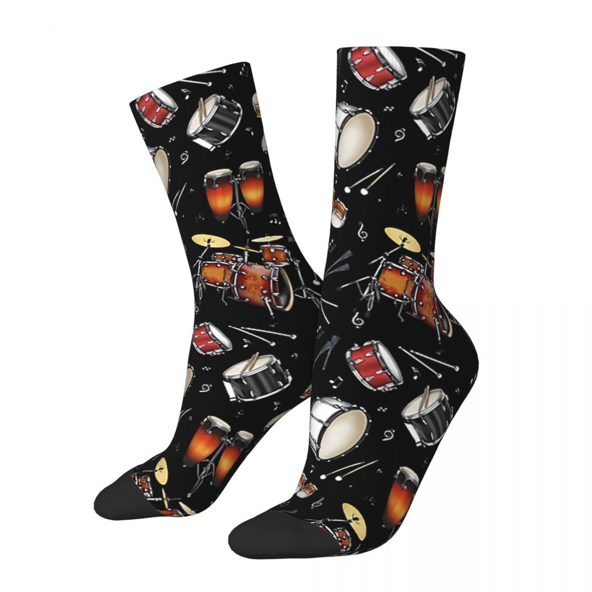 

1 Pair Unisex Novelty Crew Socks, Woven Polyester & Spandex , Hip-hop Drum Pattern - Funny Socks For Men And Women