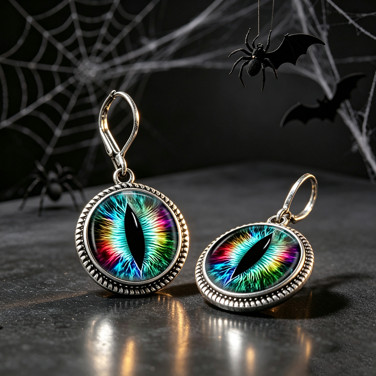 Iridescent Monster Eye Pattern Retro Earrings, Unique Gift