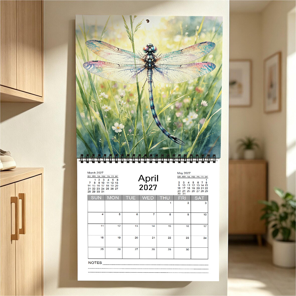 TEMU Calendrier mural 2027 8.3 X 8.3 pouces de libellules Art aquarelle Calendrier mensuel Calendrier à suspendre pour la décoration de , du bureau,