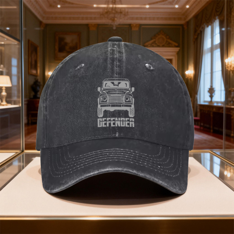 TEMU 1pc For Land For Defender - Retro Vintage Washed Black Baseball Hat Suitable For Camping, Travel, Work, Parties | Light