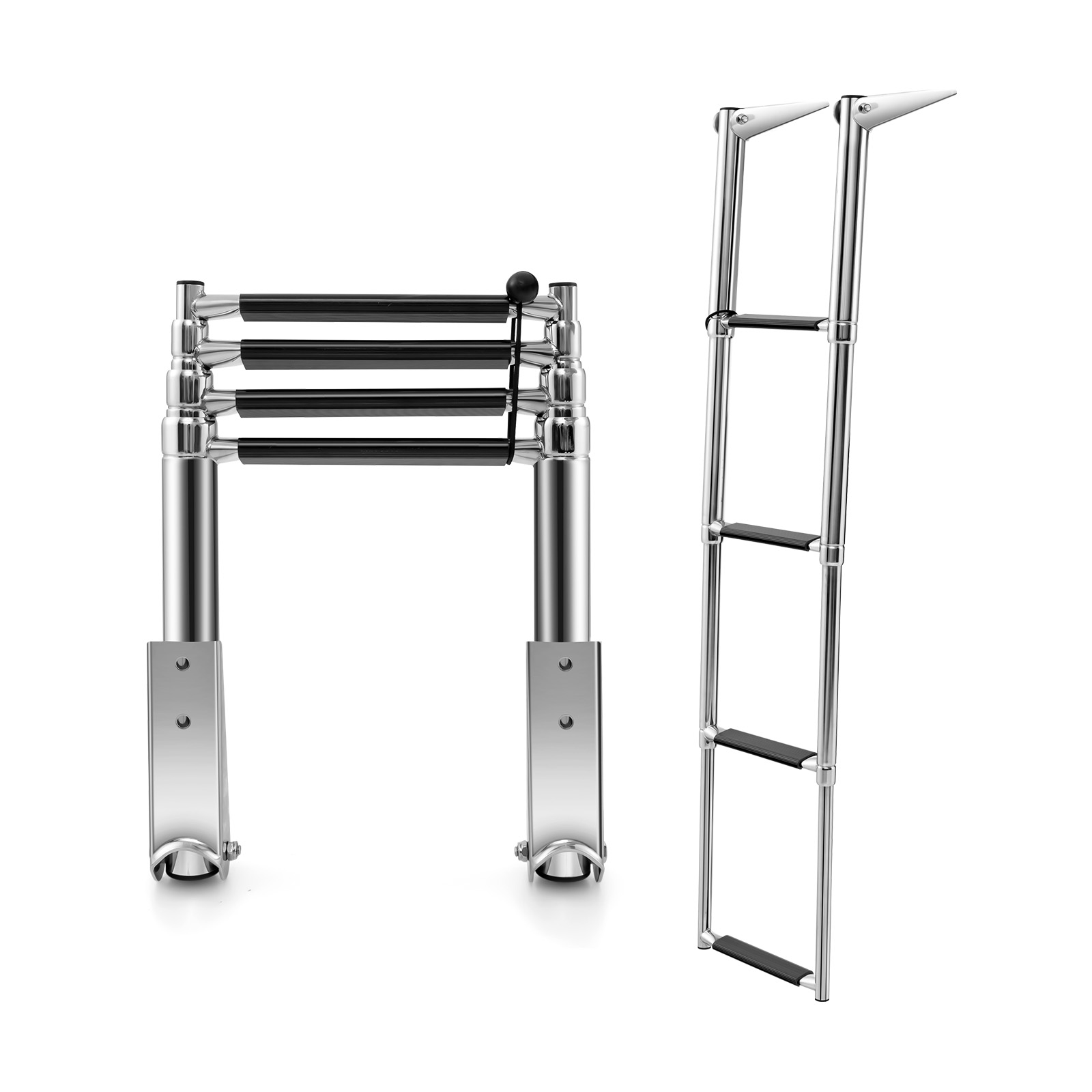 Telescoping Boat Ladder, Swim Platform Ladder W/ Non-slip Steps, Folding Extendable Ladder For Boat Yacht W/ 227kg Weight Capacity