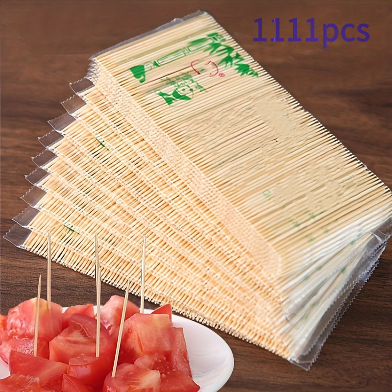 TEMU 1111pcs Combination Pack Of Bamboo Double-headed Toothpicks, Wooden Teeth Cleaners, Multi-functional Household Fruit Skewers, Portable Outdoor