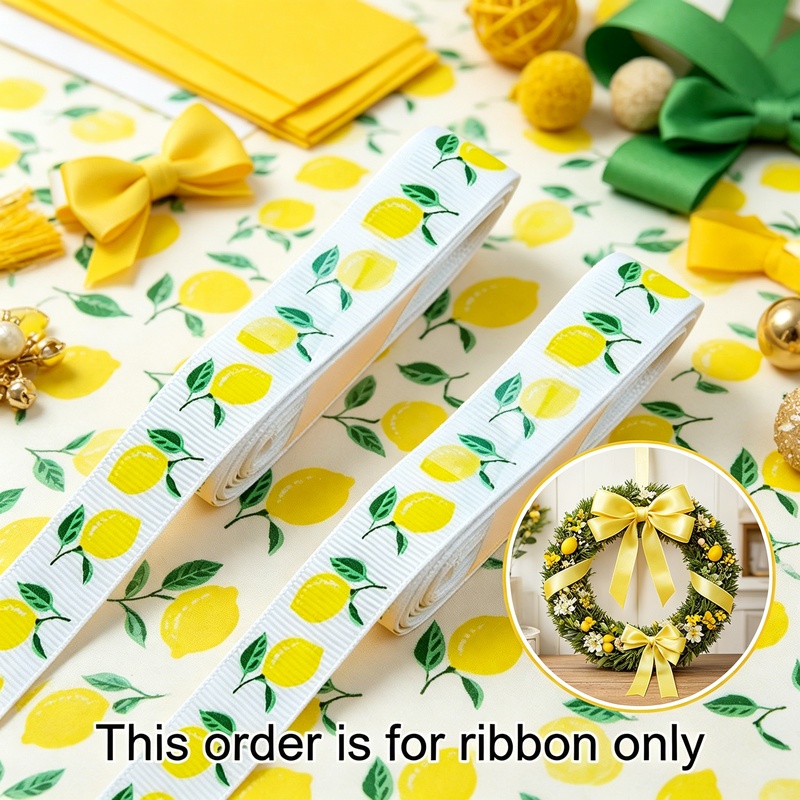 TEMU 2pcs Yards (5/8 Pouce 16Mm) Ruban en Polyester, , Motif Citron Jaune-Vert et Feuille. Convient pour cadeau, l'artisanat , la décoration de fête
