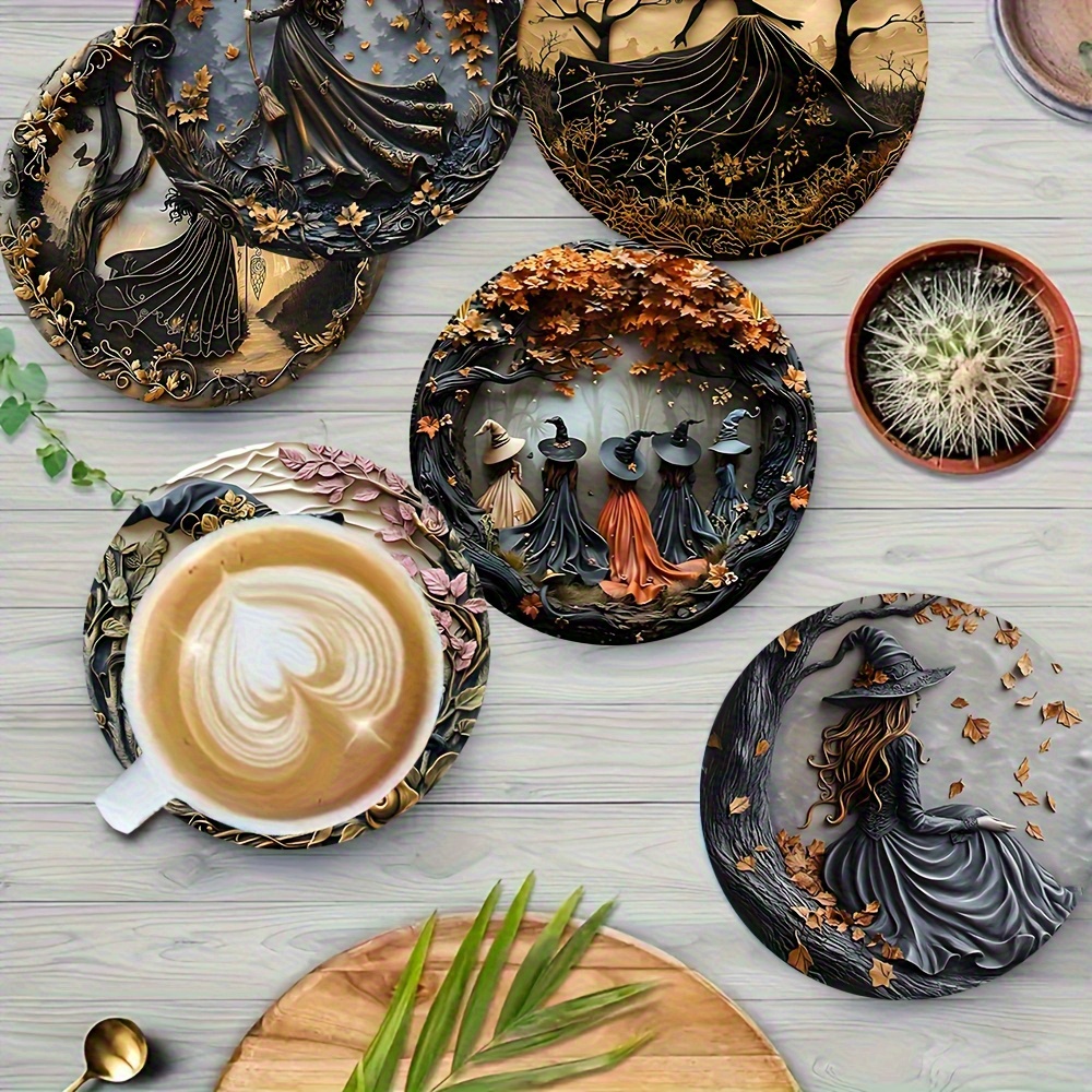 TEMU Ensemble de 6 sous-verres sorcière 2D, et décoratif, base antidérapante, à la chaleur, très approprié pour les tasses à café - Décoration