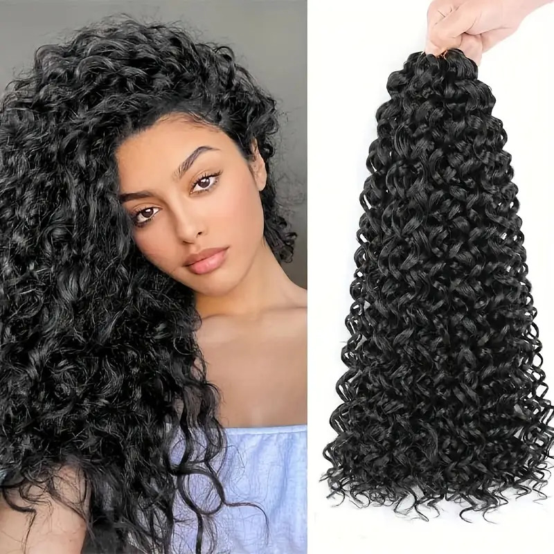 TEMU Pack de 3 extensions de cheveux crochetés bouclés de 20 pouces, adaptées aux bouclées à d'eau, styles de cheveux crochetés GoGo Curl, extensions