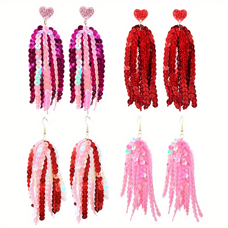 

1 Pair Elegant Y2k Style Sequin Tassel Earrings - Sparkling Love , Fashion, Plastic With Stainless Steel Post, Non-feather, & Parties, Valentine's Day Gift For Family, Friends, Couples