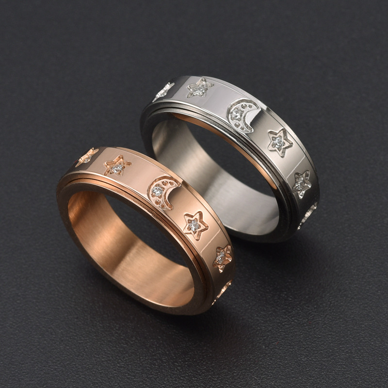 womens stainless steel rotatable ring with accented star moon design korean style luxury hip hop jewelry interlocking band for casual attire durable tarnish resistant   for women unusual rings for women Product details 6