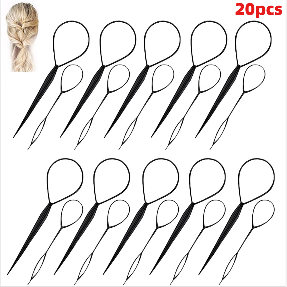 TEMU 20pcs Topsy Tail Hair Tool Set With Topsy Tail & Loop Braiders - French Braid Accessories Suitable For Normal & Wavy Hair, Hair Pull Through