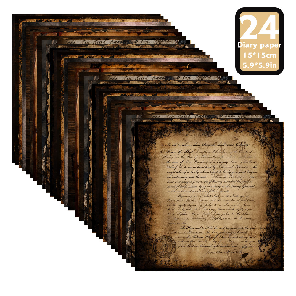TEMU Dark Scrapbook Paper, 24 Sheets Of 5.9 X 5.9 Inch With Mysterious Writing, Ink Marks, & Gothic Art Textures For Crafts, Collage, Card Making,