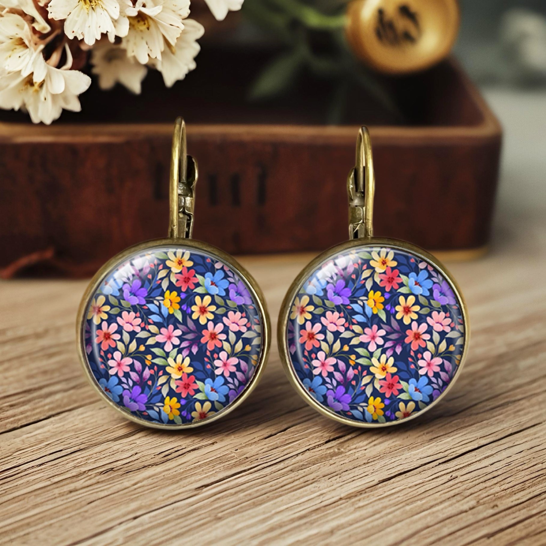 TEMU 1 Pair Of Floral Pattern Colorful Small Flower Drop Earrings - Style Dangle Jewelry As A Gift