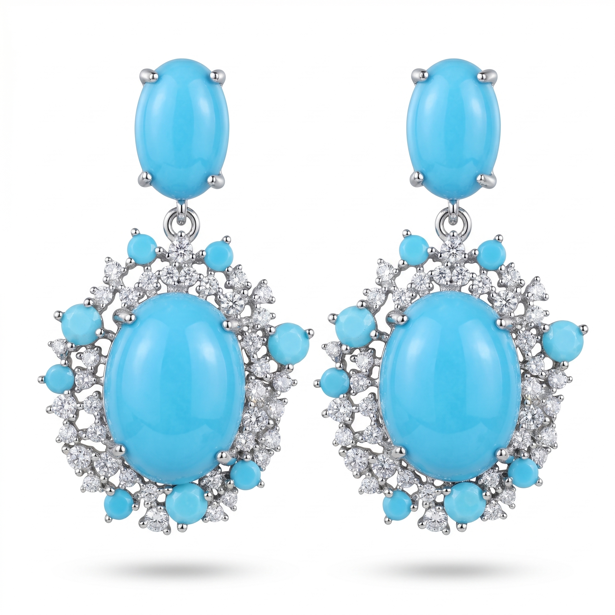 TEMU A Pair Of Light Blue Round Earrings, Featuring An Ornate And Luxurious Style, With Copper Inlaid Synthetic Synthetic Cubic Zirconiaia. Suitable