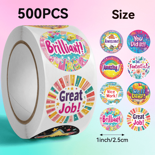 500pcs motivational stickers self glossy mixed colors cartoon design single use round shape school training materials motivational stickers for school training supplies design self stickers