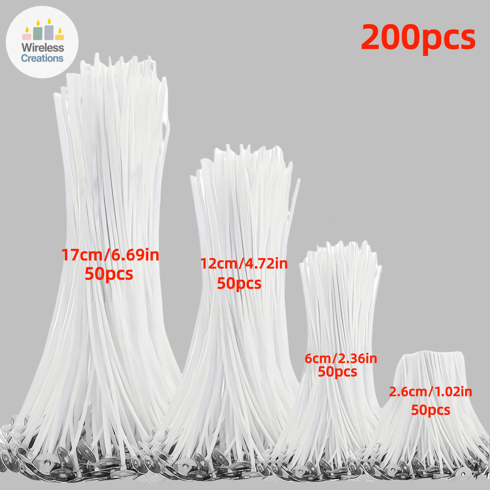 Image of 200pcs Wick Set | 1/2.36/4.72/6.69 Inches (50 Each Of 2.6/6/12/17cm) | Smokeless Burning | For Pillar Candles | Diy Candle Making / Craft Kit / Holiday Candle Making | Essential Candle Making Tool