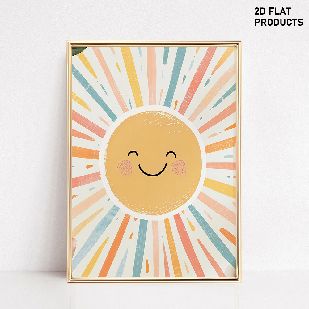 E-shop 2D Flat, 2D Flat, 1 Stück, Ungerahmt, Bohemian Style Sunshine Kindergarten Wandkunst Drucke, Bohemian Style Sunshine Drucke, Bohemian Style