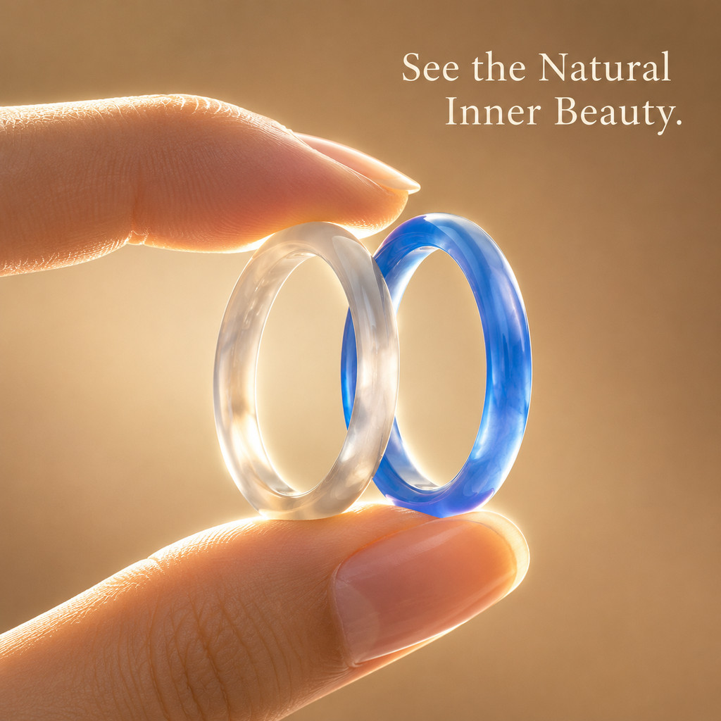 2pcs Natural Stone Ring Set - Gray & Blue Agate