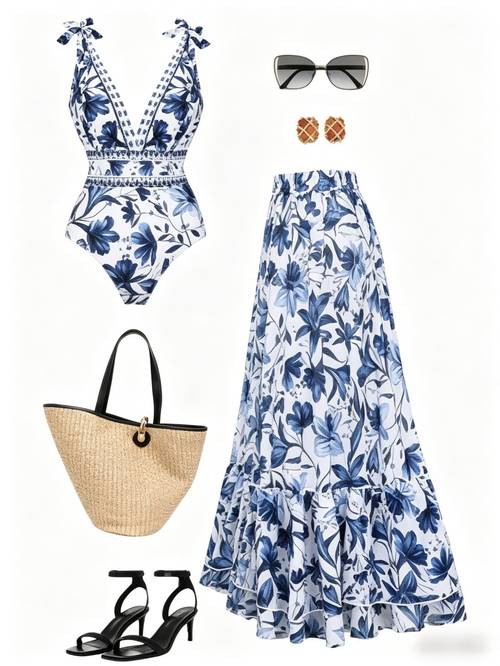2026 new european and one piece swimsuit for women essential for beach vacations deep v neck tummy concealing bikini set two pieces