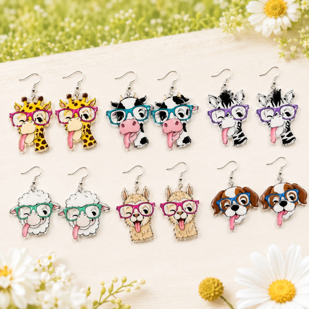12pcs Animal-Themed Acrylic Dangle Earrings Set, Fun Accessories