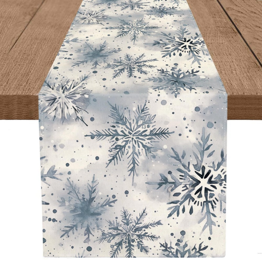 

Blue & Silvery Snowflake Christmas Table Runner - Polyester, Holiday Dining & Farmhouse Decor, Best For Christmas