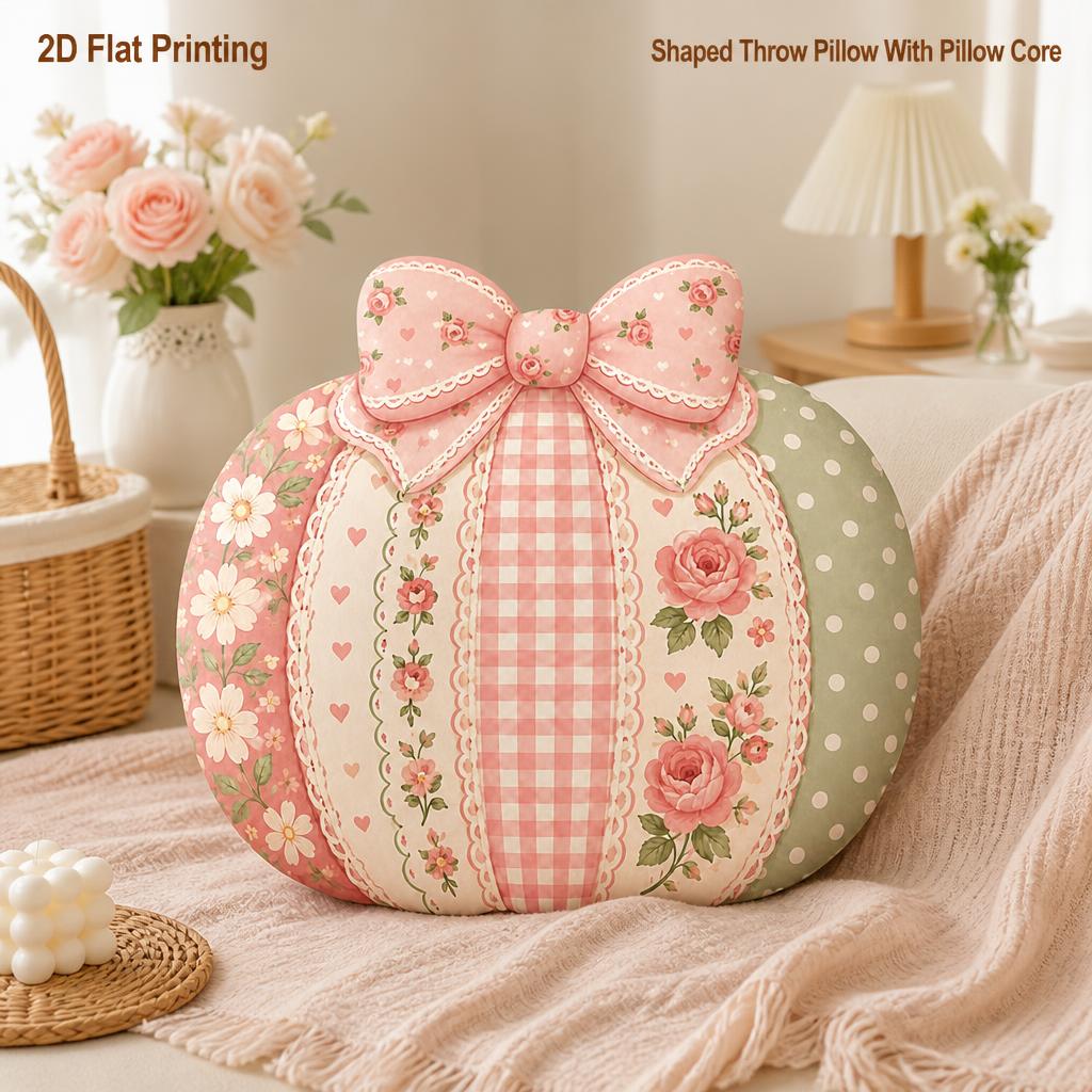 TEMU Cottage Floral Pumpkin Pillow Gift For 2d Flat Printing Shaped Stuffed Throw Pillow, Sofa Bedroom Living Room Decor For Office And Car, Throw