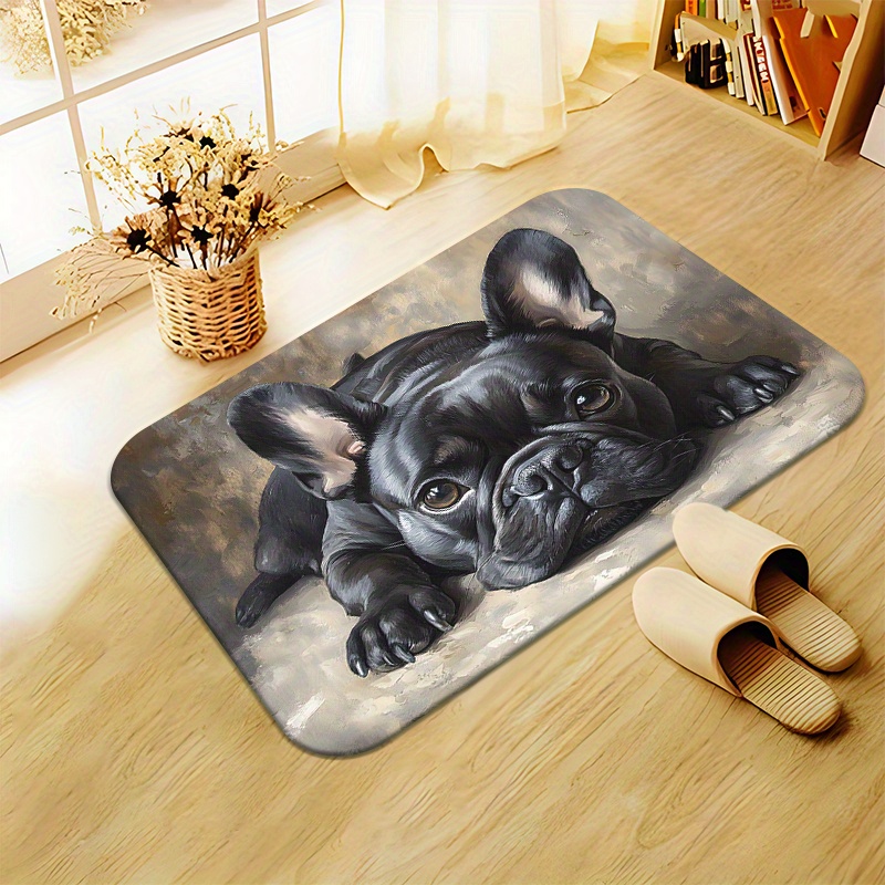 TEMU 1pc, French Bulldog Cute Dog Carpet Hd Printed Door Mat, Non-slip Bathroom Floor Mats, Microfiber Absorbent Machine Washable Polyester Rug For