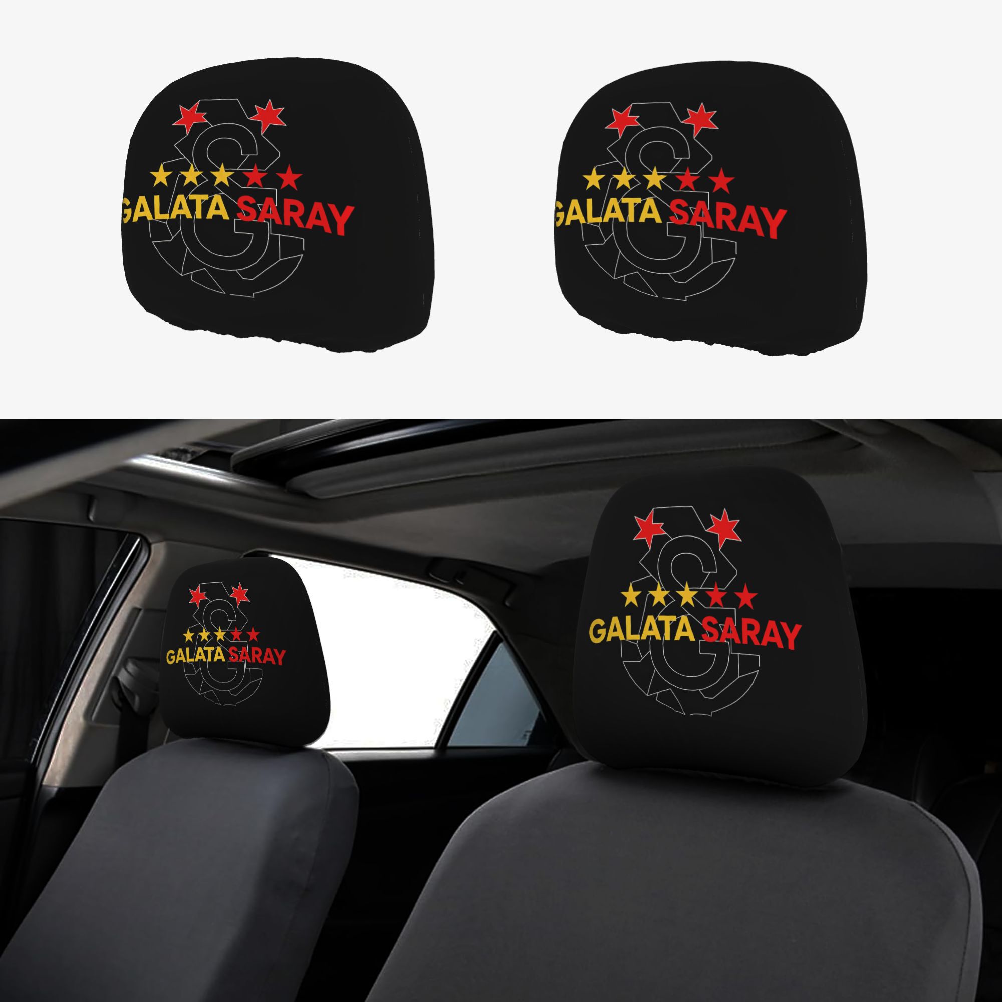 TEMU 2pcs Galata Saray Car Headrest Covers, Car Interior Decor, Universal Fit, Washable, , Suitable For Long Driving, City Commuting, Perfect Funny