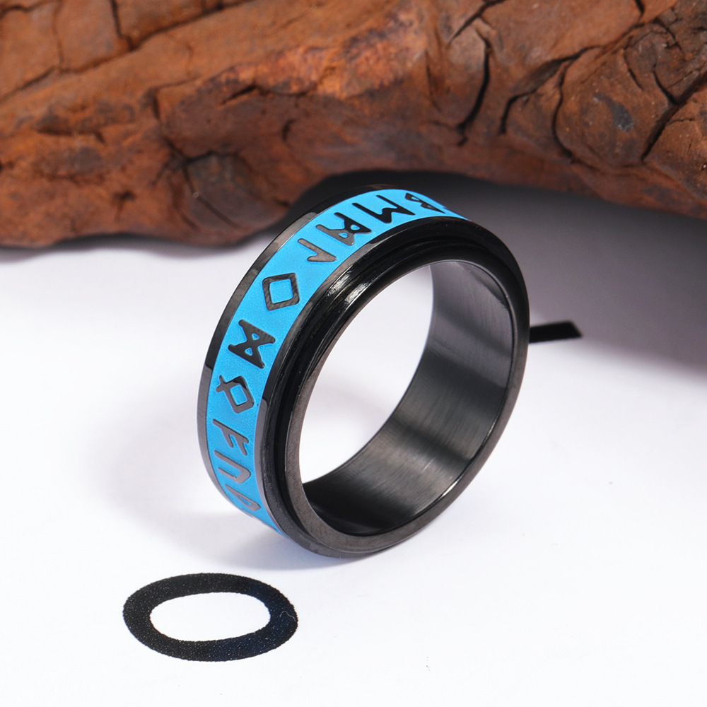 scandinavian trendy viking letter rotatable 304l stainless steel s ring fashion drip oil band for teenager Product details 3