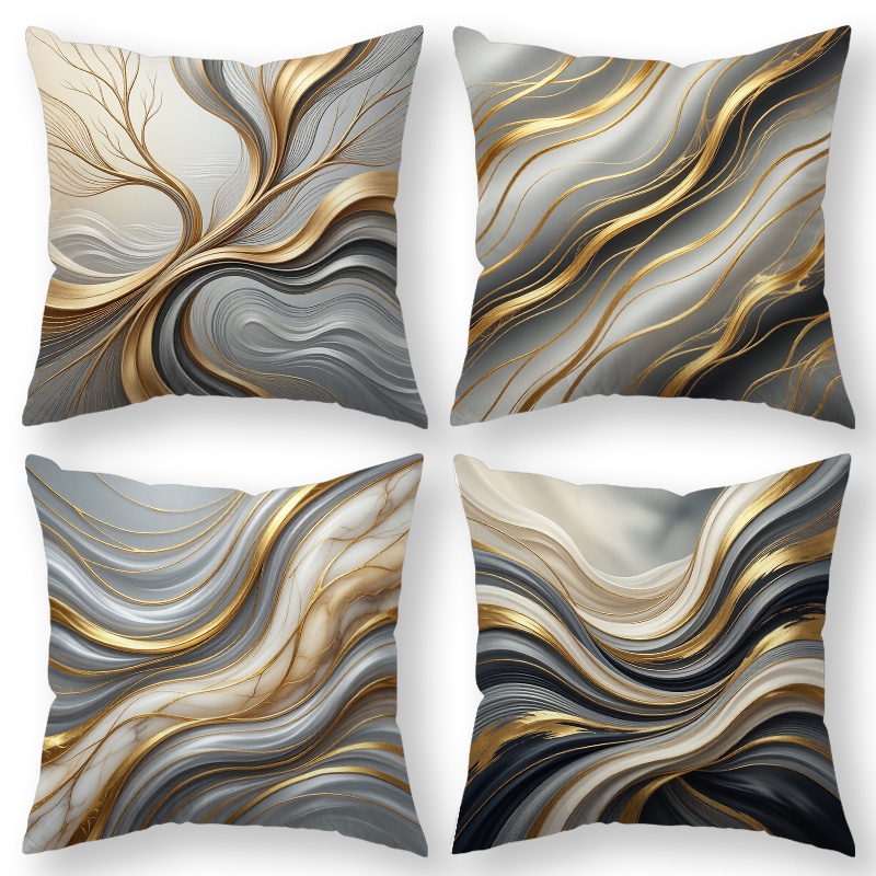 TEMU 4pcs Modern Throw Pillow Covers Gray Abstract Wave Cushion Cases Suitable For Sofa Bed Chair Decor, Zipper Closure Machine Washable Decorative