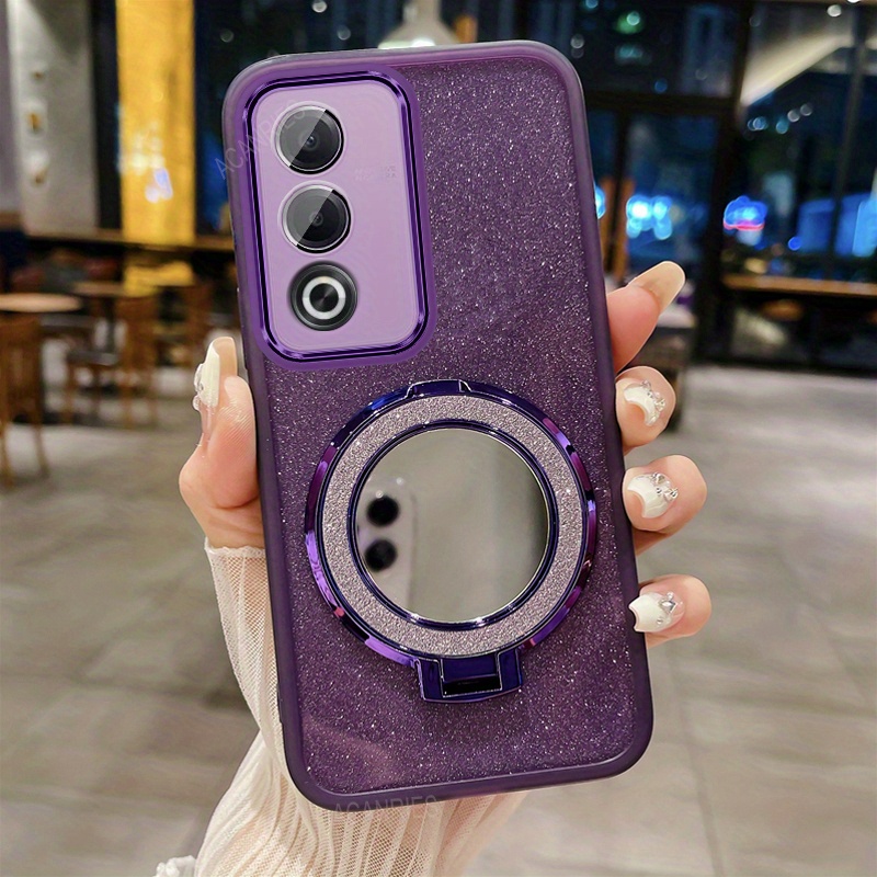 TEMU Phone Case - For Oppo A80 5g Glitter Sheet Candy Soft Phone Case For Oppo A 80 5g Makeup Mirror Magnetic Bracket With Camera Lens Protector Back