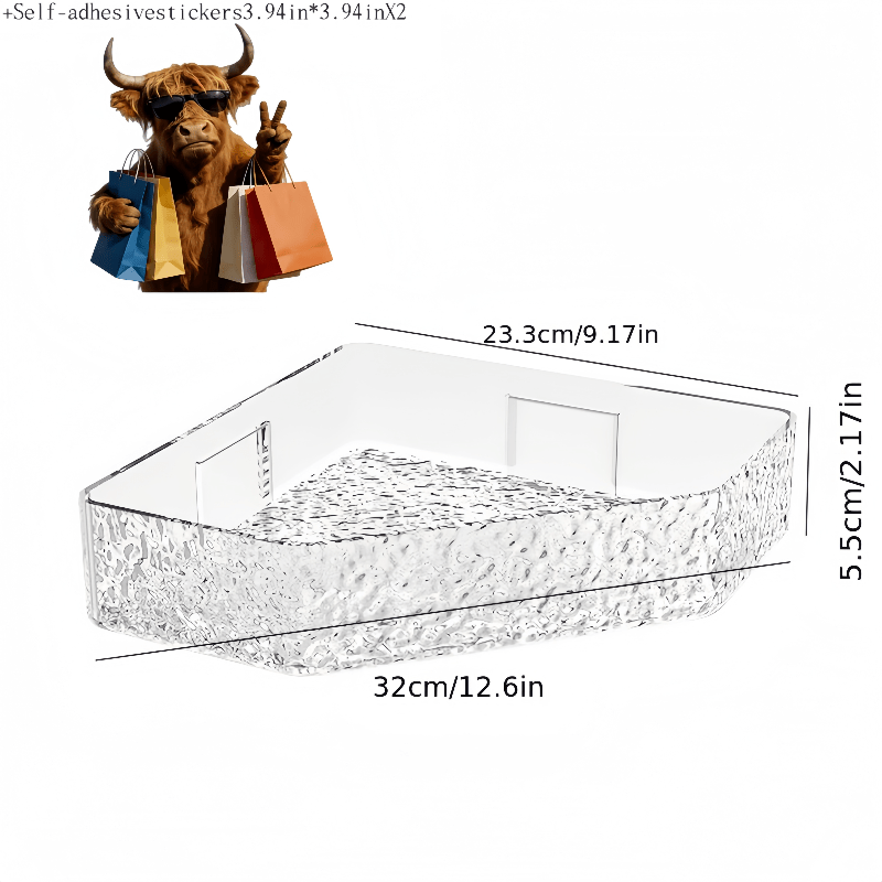 TEMU 1 Transparent Water Ripple Bathroom Shelf With 2 Self-adhesive Diy Stickers, Wall-mounted Triangular Corner Shelf For Bathroom, Shelves