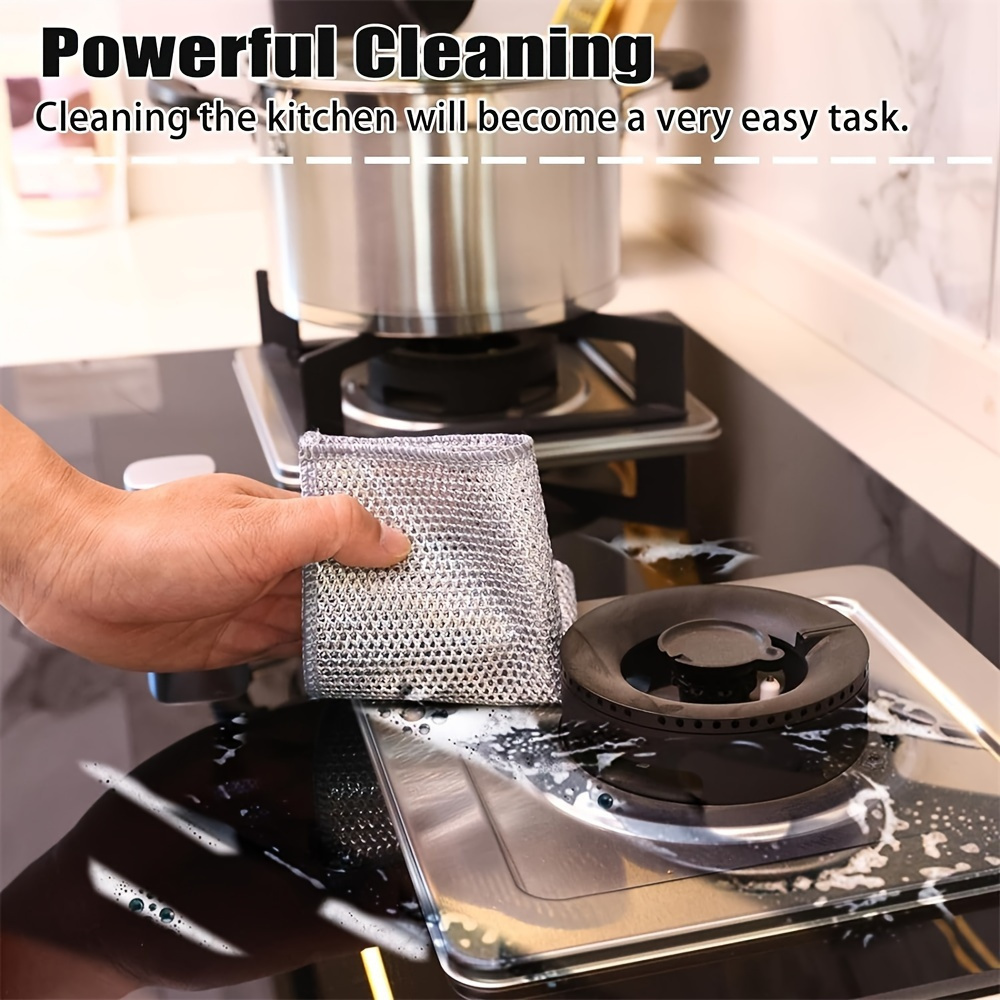 wholesale non greasy dishwashing towels replace steel wool kitchen dishcloths with new double sided silver wire cloths   wire details 3