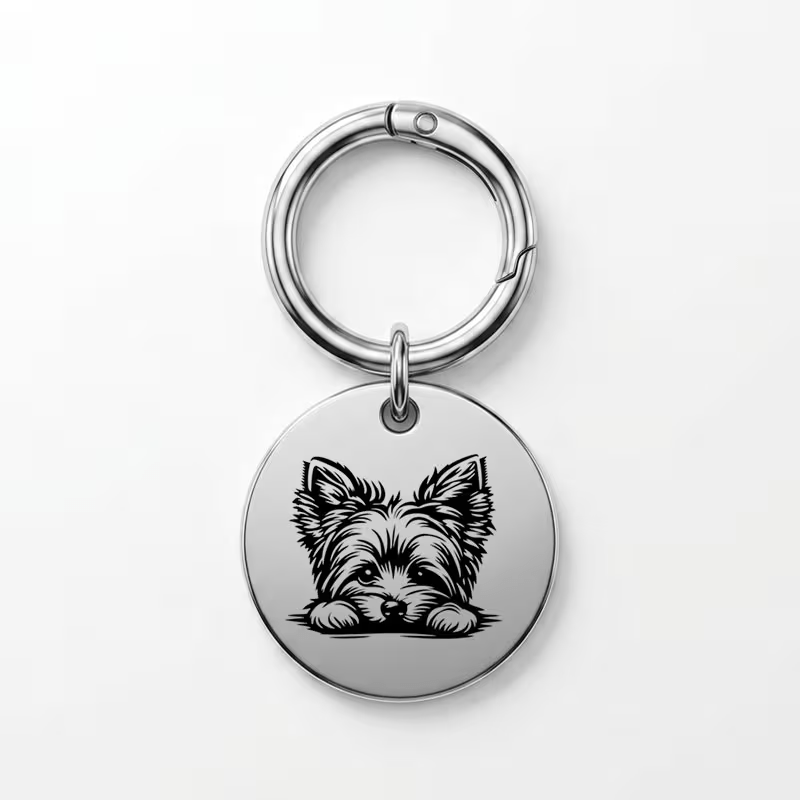 TEMU 1pc Yorkshire Terrier Black And White Sketch Stainless Steel Keychain, Metal Engraving Simple And Versatile, Bag And Schoolbag Pendant, Couple