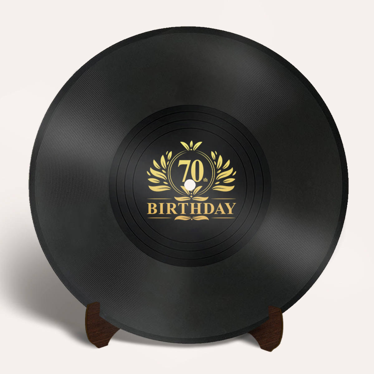 TEMU d' 2D PLAT 1pc en vinyle noir avec base en bois - 'anniversaire vintage, idéal pour la décoration de fête de 70 ans, d' pour anniversaire de 70