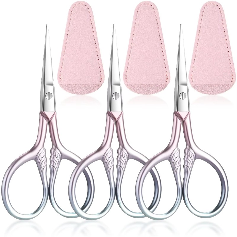 TEMU 3pcs Multifunctional Stainless Steel Embroidery Needlework Scissors Shears Small Eyebrow Scissors For Household Beauty