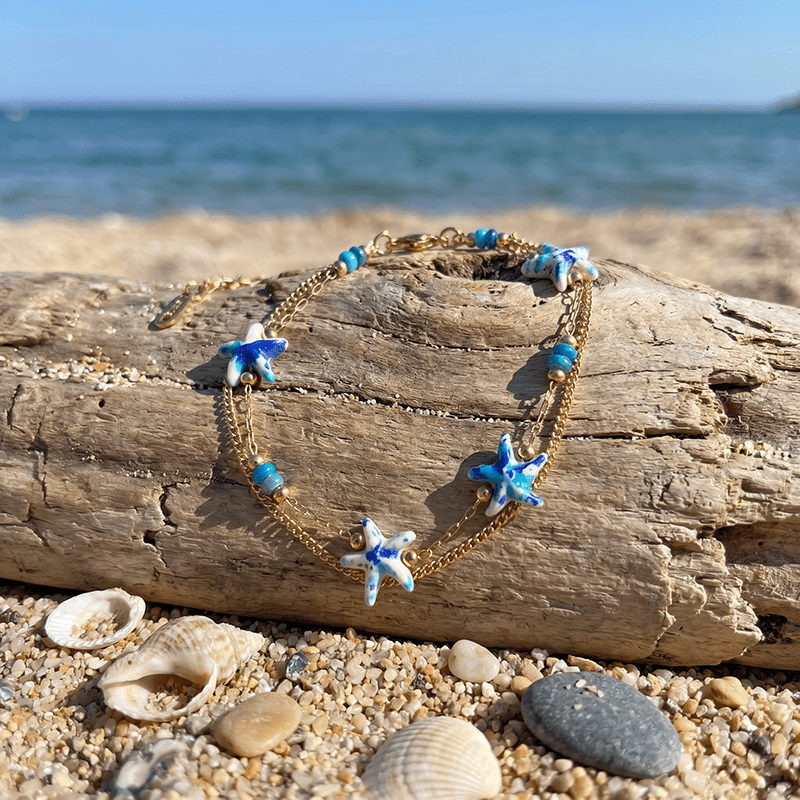 TEMU 1pc Pulsera de Borlas Azul y Elegante, Joyería de Acero Inoxidable, Pulsera de Estilo Bohemio para Mujer con Diseño de , Accesorio de Estilo