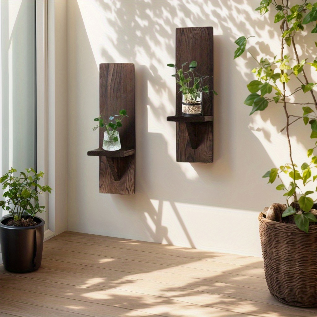 E-shop 2er-Set Wandkandelaber aus Holz, Wandlampe im Bohemian-Stil mit schwebendem Rahmen, Wohnzimmerdekoration, Kunst- und Bastelregal,