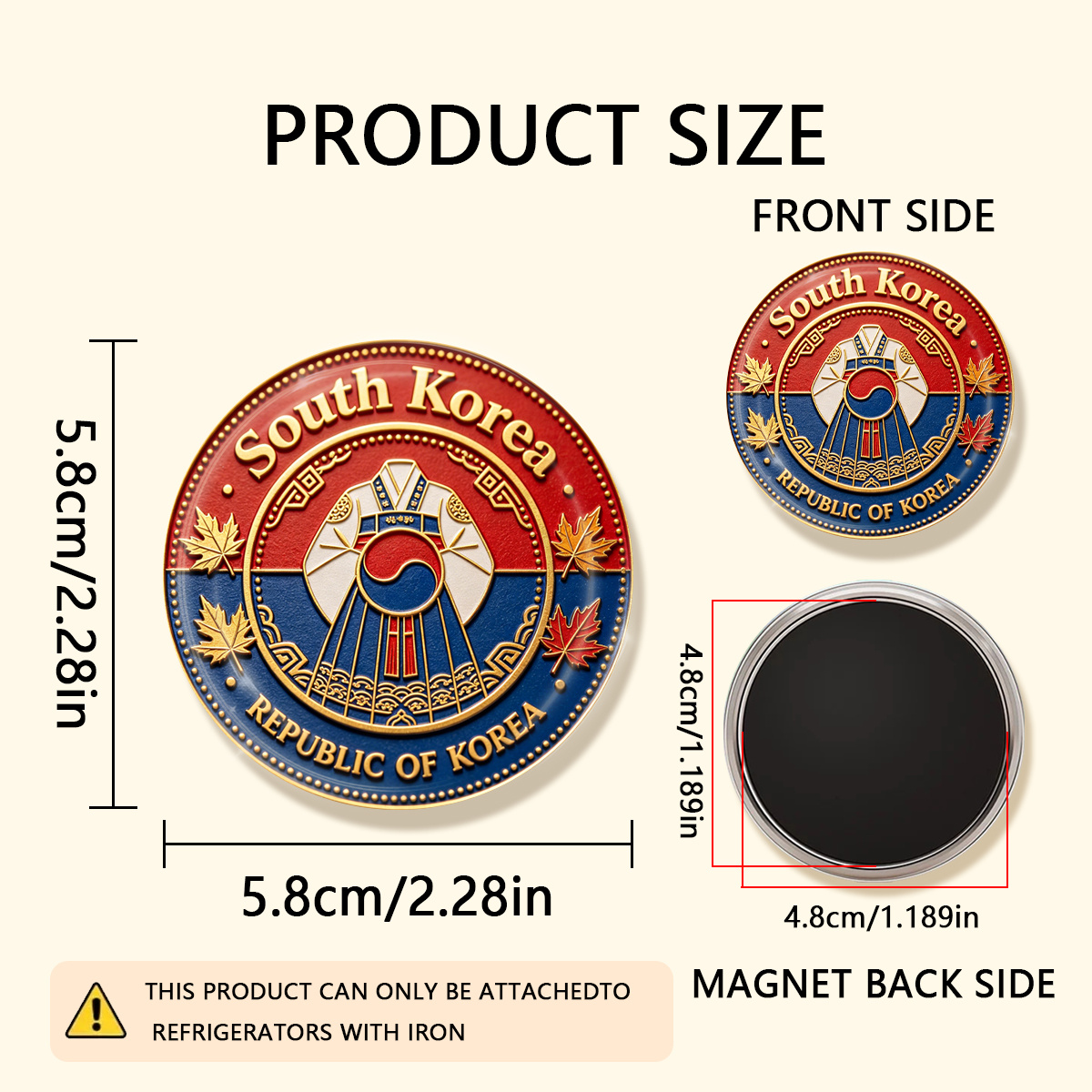 TEMU 1 aimant de réfrigérateur rond et durable 2D KOREA, idéal pour fixer sur les réfrigérateurs, les tableaux , les manuels, les photos, les